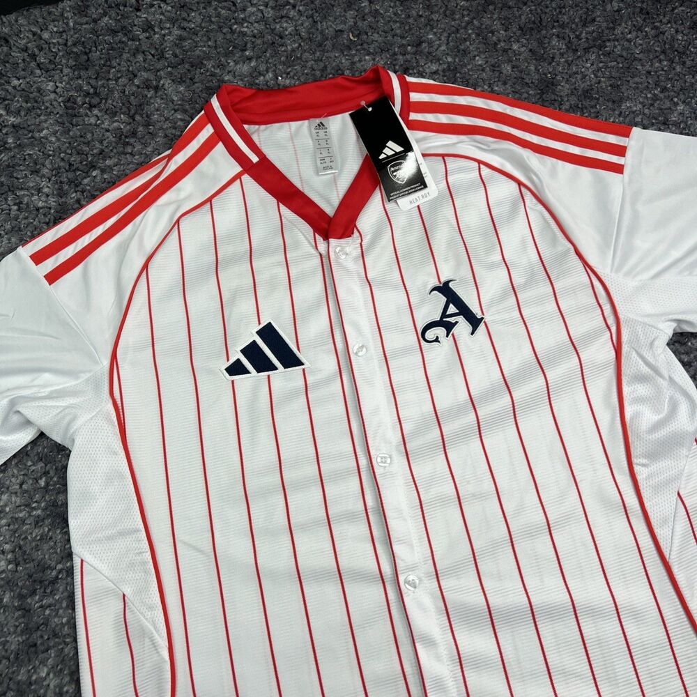 adidas Arsenal Red Pinstripes Baseball Jersey White US Size XL NWT